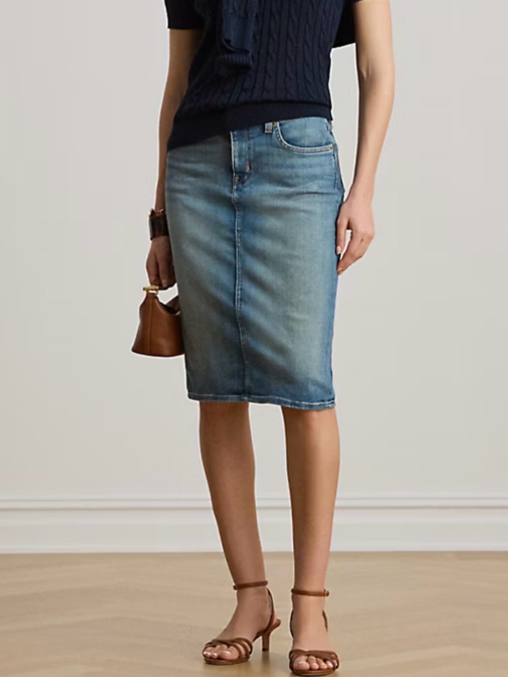 Kut from the Kloth Y2K Boho Prep Denim Stretch Pencil Skirt